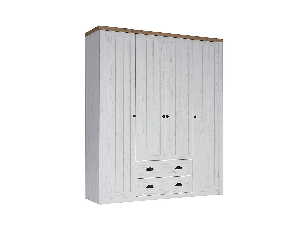 Schrank 4 Türen 2 Schubladen Léandre Weiß und Holz