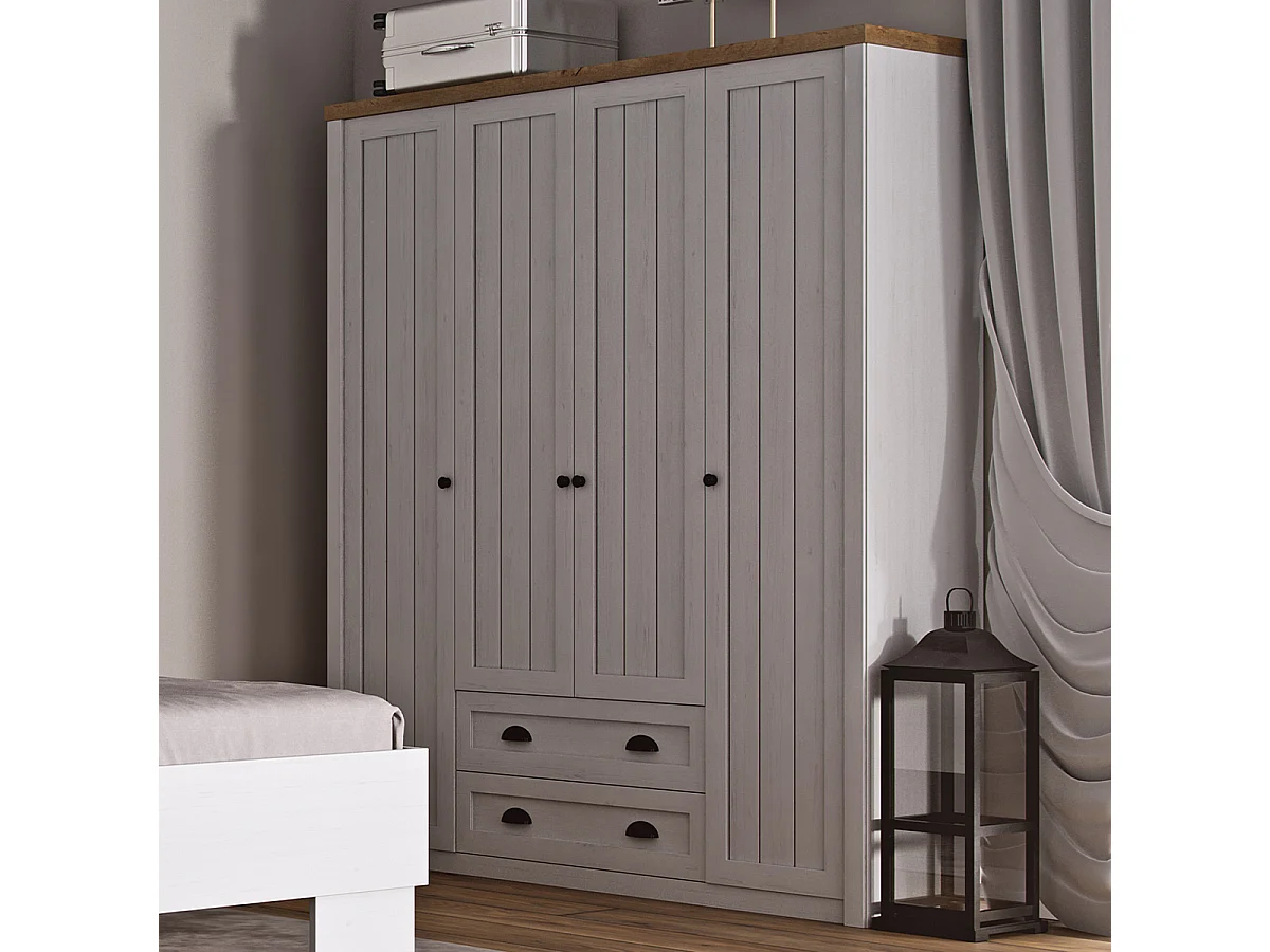 Schrank 4 Türen 2 Schubladen Léandre Weiß und Holz
