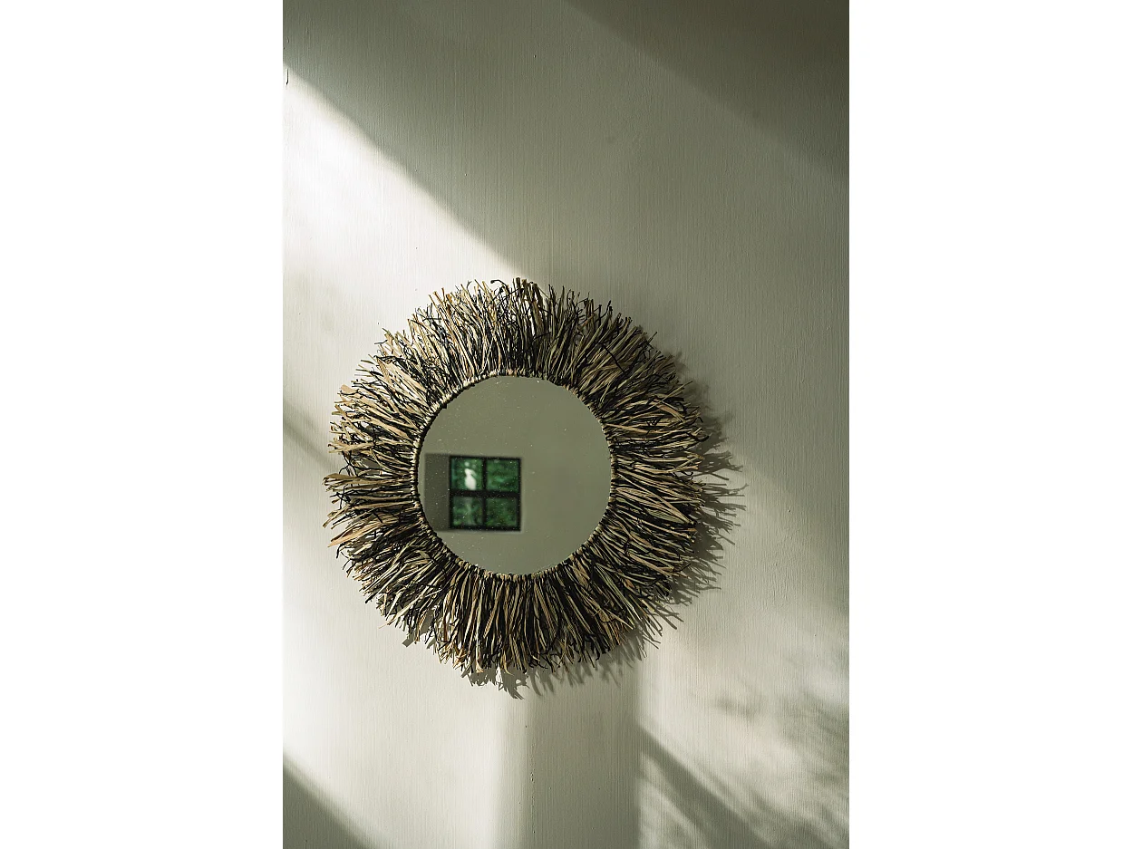 Le Raffia Fringe Miroir - Noir Naturel - M_40