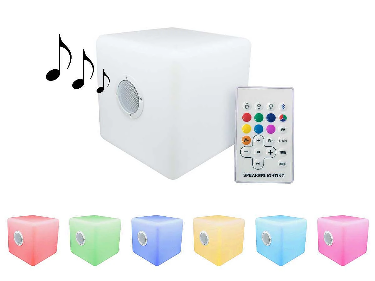 "Cuba 1" LED Sound Bluetooth Trädgårdsbelysning - 40 x 40 cm Kubhögtalare Ljus - 7 RGB-färger - Fjärrkontroll
