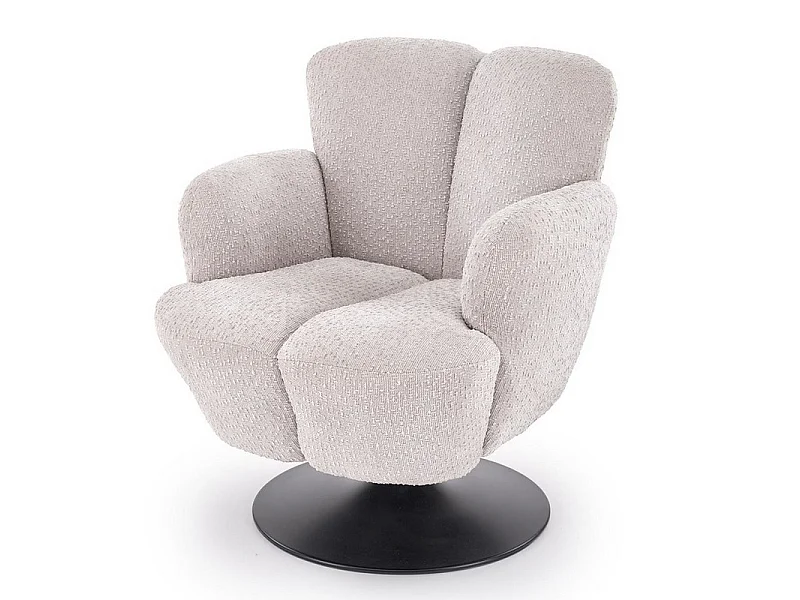 Fauteuil Design Pivotant en Tissu Texturé Beige et Pied Métal Noir - Achil