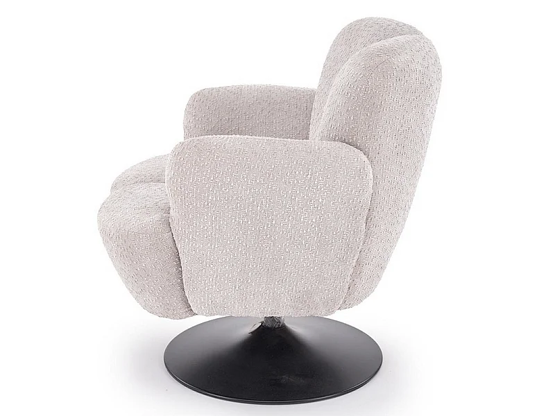 Fauteuil Design Pivotant en Tissu Texturé Beige et Pied Métal Noir - Achil