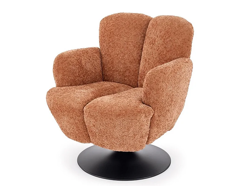 Fauteuil Pivotant 360° en Tissu Texturé Cannelle et Pied Métal Noir - Achil