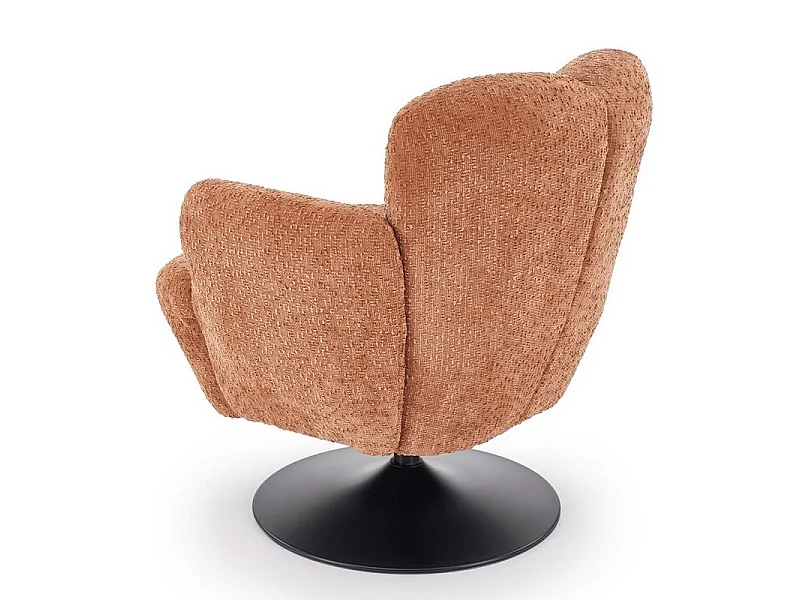 Fauteuil Pivotant 360° en Tissu Texturé Cannelle et Pied Métal Noir - Achil