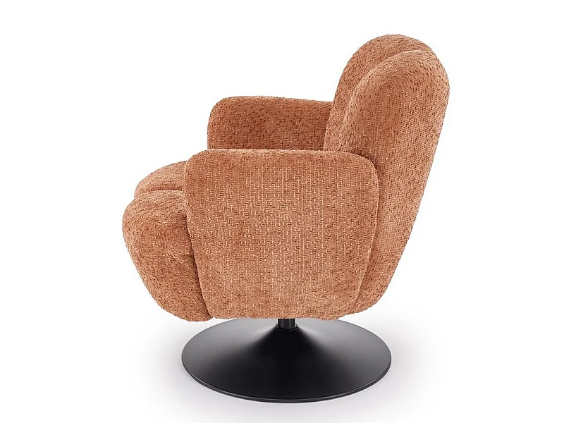 Fauteuil Pivotant 360° en Tissu Texturé Cannelle et Pied Métal Noir - Achil