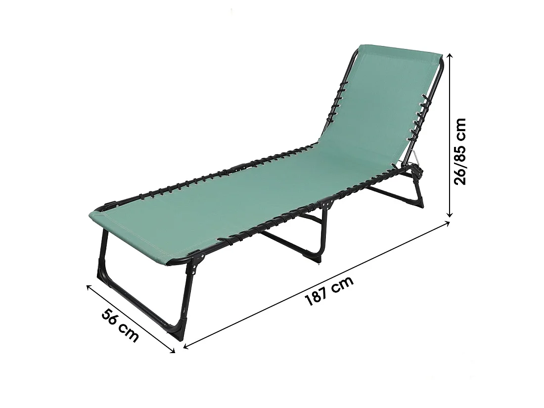 Lot de 2 bains de soleil vert – 187x56x26/85 cm – Métal – Toile résistante – Dossier inclinable