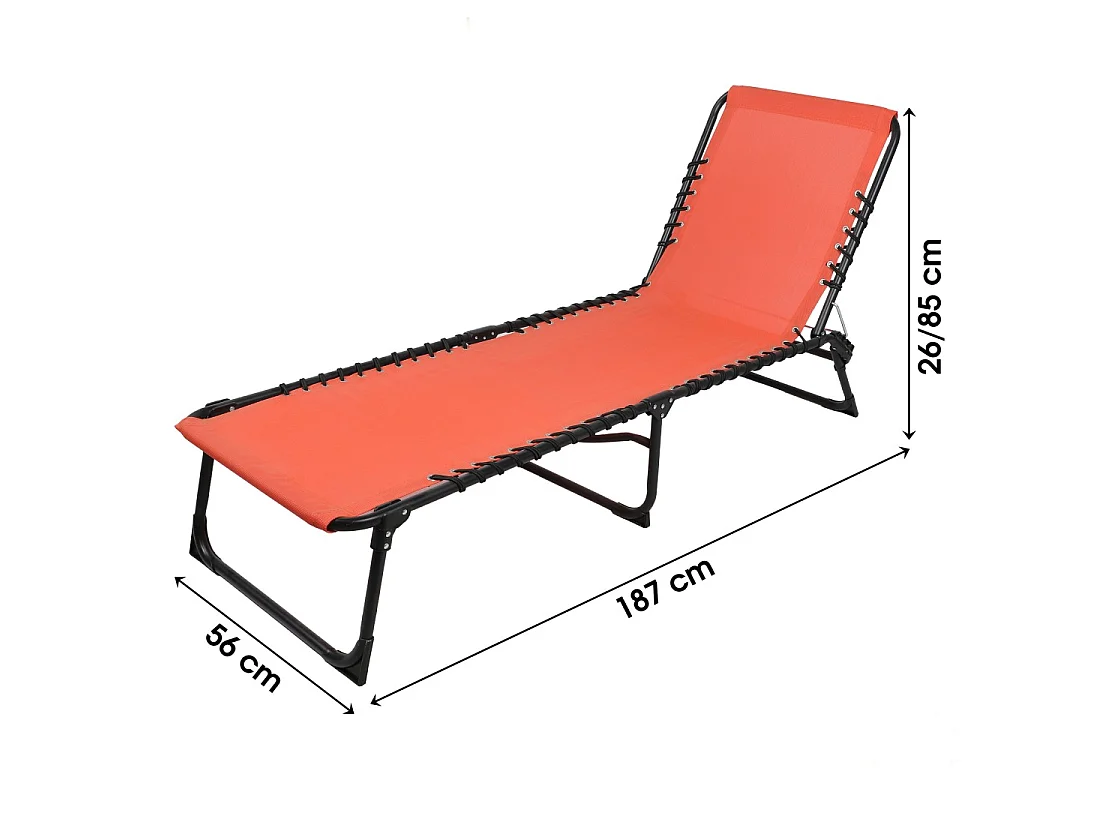 Lot de 2 bains de soleil corail – 187x56x26/85 cm – Métal – Toile résistante – Dossier inclinable