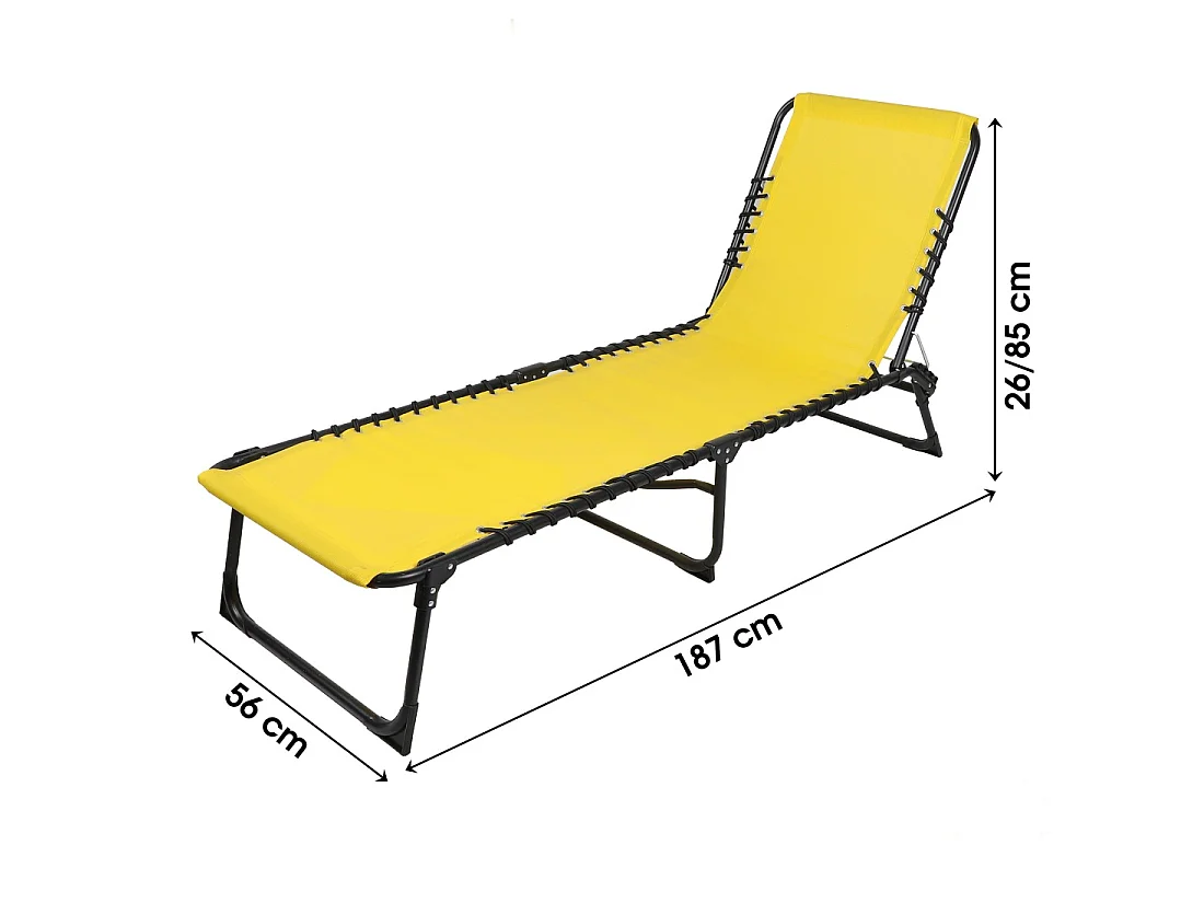Lot de 2 bains de soleil jaune moutarde – 187x56x26/85 cm – Métal – Toile résistante – Pliables