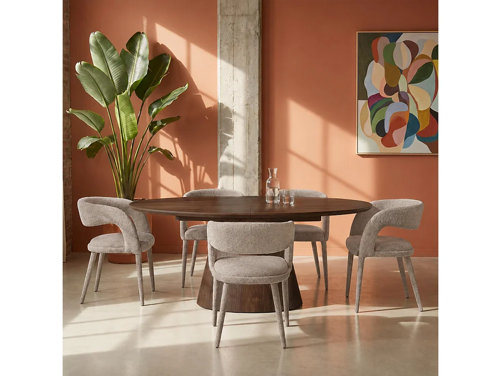 Romy - Lot de 2 fauteuils de table en tissu - Marron chiné