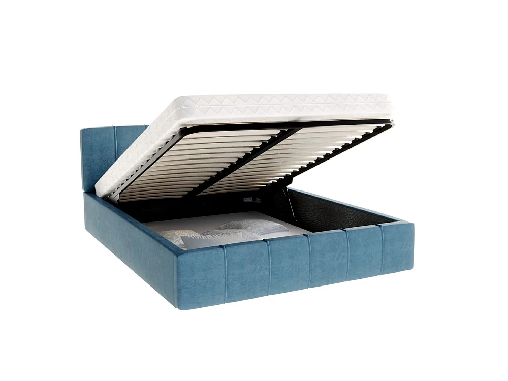 Lit coffre 120x190 cm en velours Azur avec sommier relevable et coffre de rangement - ATLANTA
