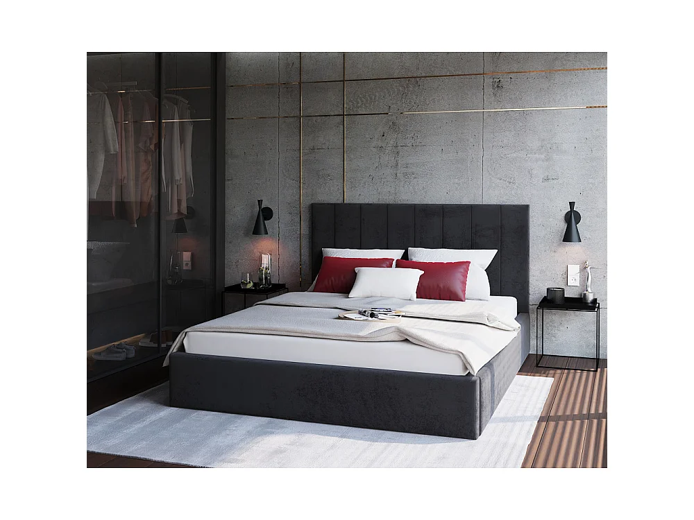 Lit coffre Lorado 120 x 200 cm avec sommier à lattes relevable Noir