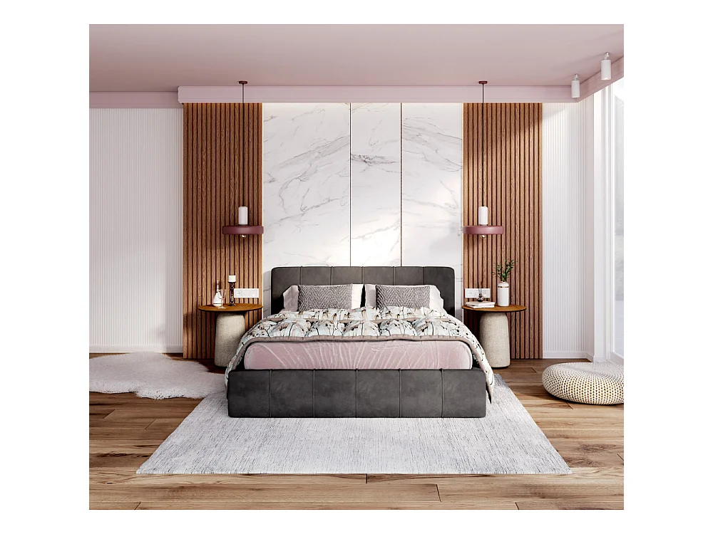 Lit coffre 120x190 cm en velours Gris Foncé avec sommier relevable et coffre de rangement - ATLANTA