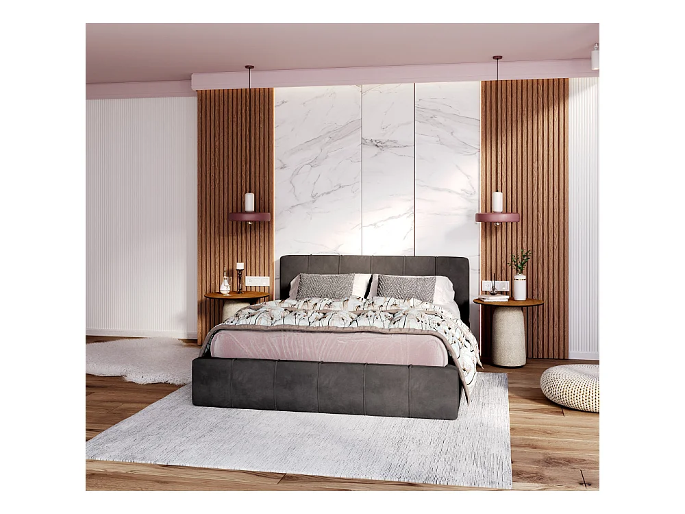 Lit coffre 120x190 cm en velours Gris Foncé avec sommier relevable et coffre de rangement - ATLANTA