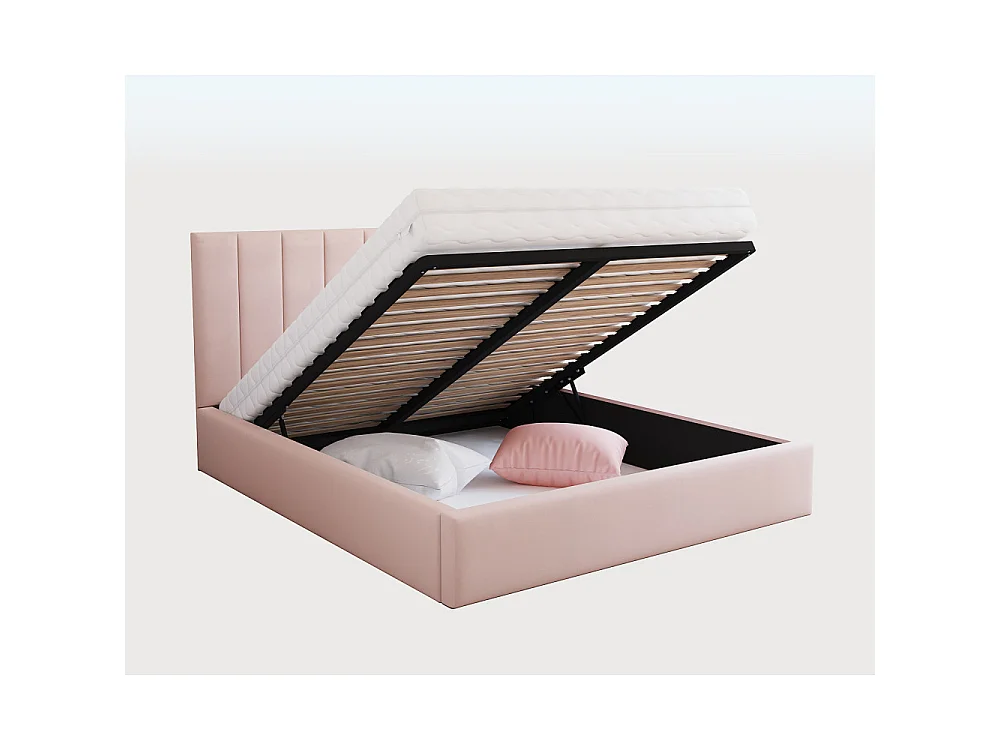 Lit coffre Lorado 120 x 190 cm avec sommier à lattes relevable Rose pâle