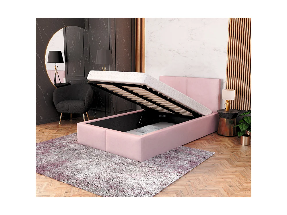 Lit coffre Tulum 120 x 190 cm avec sommier à lattes relevable Rose pâle