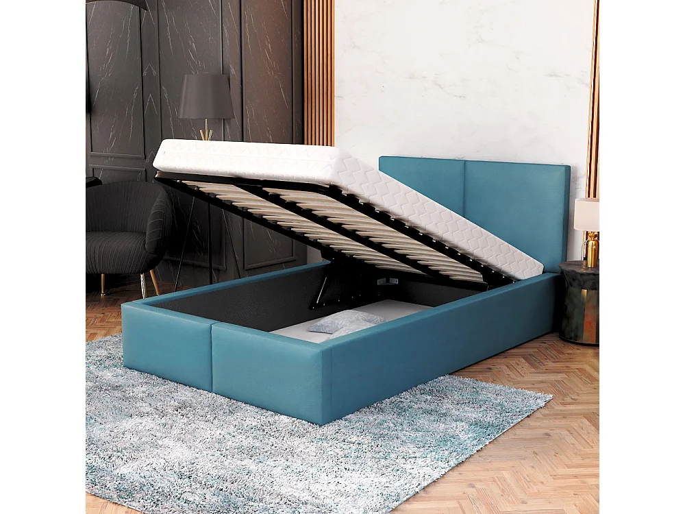 Lit coffre Tulum 120 x 190 cm avec sommier à lattes relevable Azur