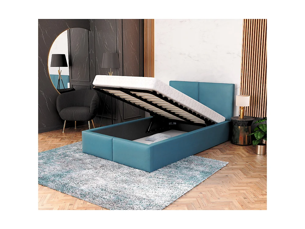 Lit coffre Tulum 120 x 190 cm avec sommier à lattes relevable Azur
