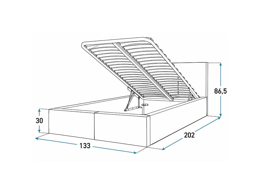 Lit coffre Tulum 120 x 190 cm avec sommier à lattes relevable Azur