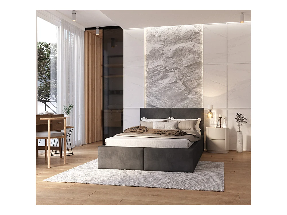 Lit coffre Tulum 120 x 190 cm avec sommier à lattes relevable Gris Foncé