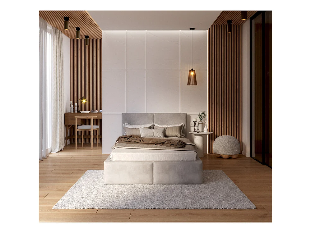 Lit coffre Tulum 120 x 190 cm avec sommier à lattes relevable Gris Clair