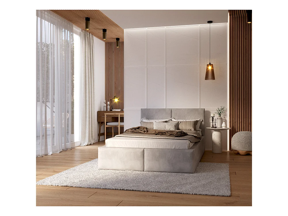 Lit coffre Tulum 120 x 190 cm avec sommier à lattes relevable Gris Clair