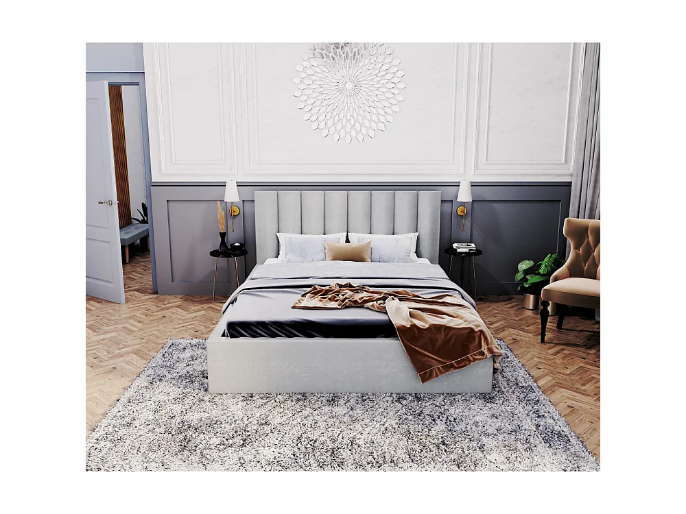 Lit coffre Lorado 120 x 200 cm avec sommier à lattes relevable Gris Clair
