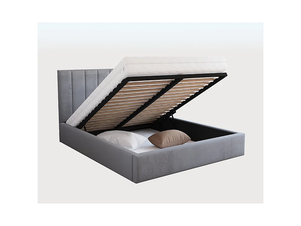 Lit coffre Lorado 120 x 190 cm avec sommier à lattes relevable Gris Clair