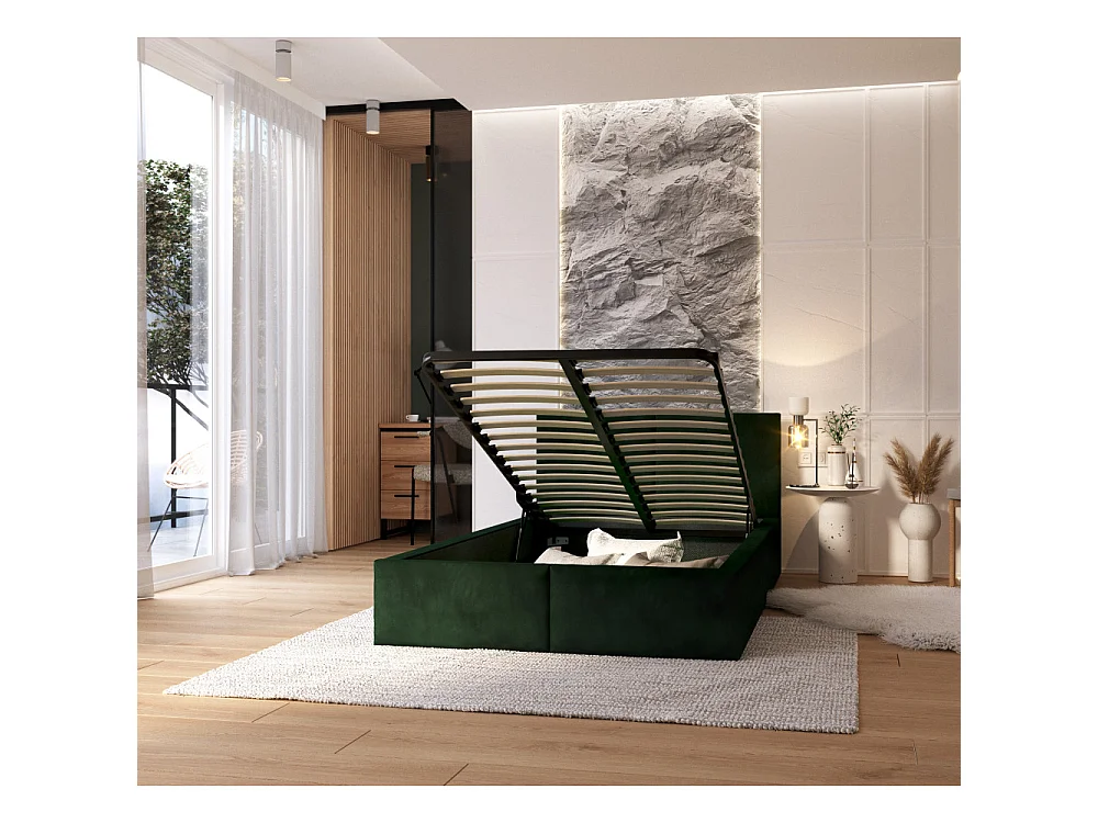 Lit coffre Tulum 120 x 190 cm avec sommier à lattes relevable Vert