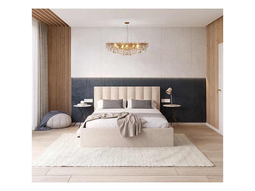 Lit coffre Lorado 120 x 200 cm avec sommier à lattes relevable Crème