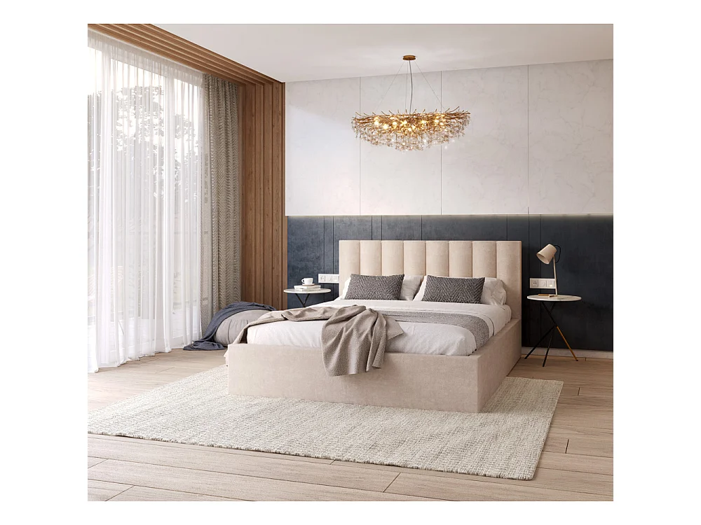 Lit coffre Lorado 120 x 200 cm avec sommier à lattes relevable Crème