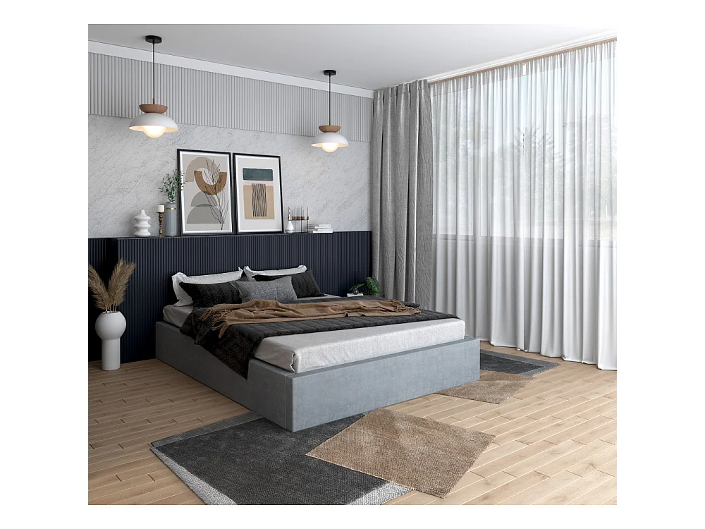 Lit coffre Orlane 120 x 190 cm avec sommier à lattes relevable Gris Clair