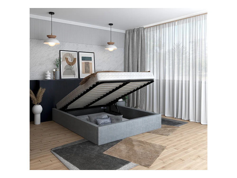Lit coffre Orlane 120 x 190 cm avec sommier à lattes relevable Gris Clair