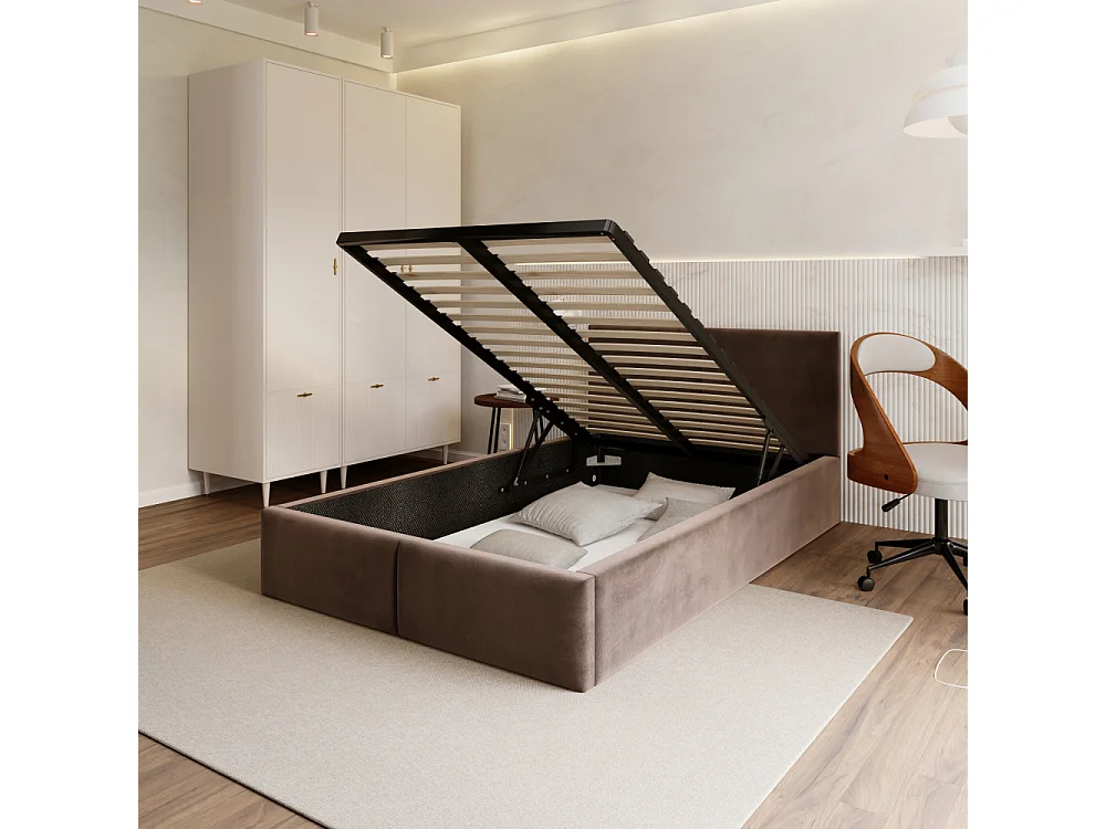 Lit coffre Tulum 120 x 190 cm avec sommier à lattes relevable Chocolat