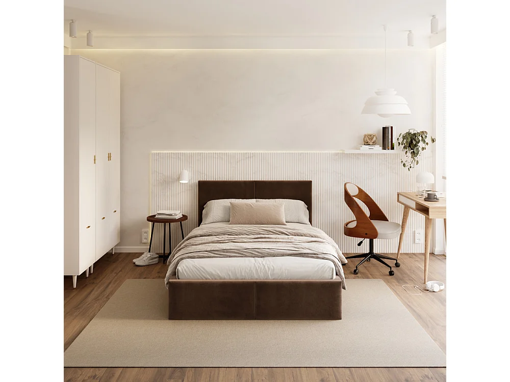 Lit coffre Tulum 120 x 190 cm avec sommier à lattes relevable Chocolat