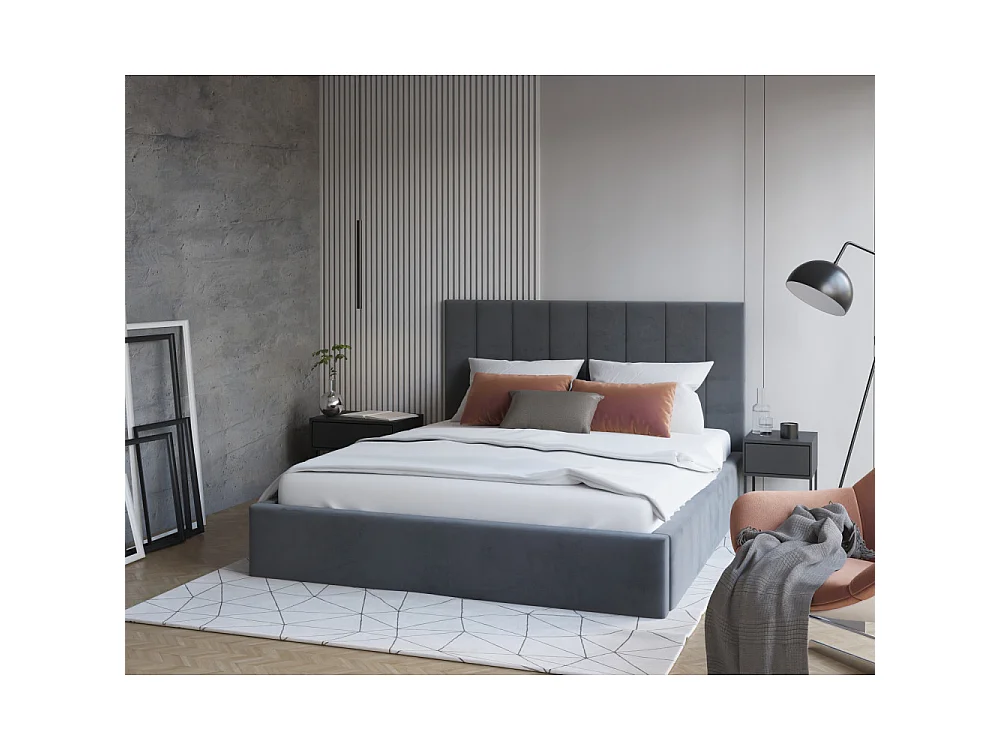 Lit coffre Lorado 120 x 200 cm avec sommier à lattes relevable Gris Foncé