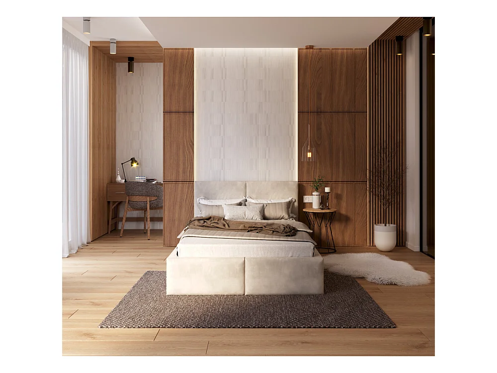 Lit coffre Tulum 120 x 190 cm avec sommier à lattes relevable Beige