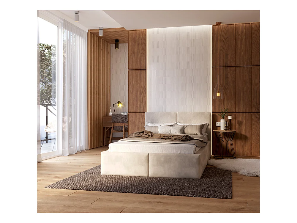 Lit coffre Tulum 120 x 190 cm avec sommier à lattes relevable Beige