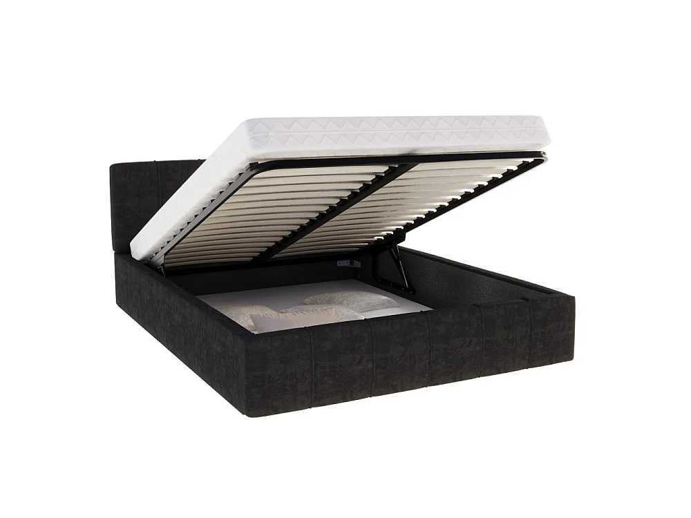 Lit coffre 120x190 cm en velours Noir avec sommier relevable et coffre de rangement - ATLANTA