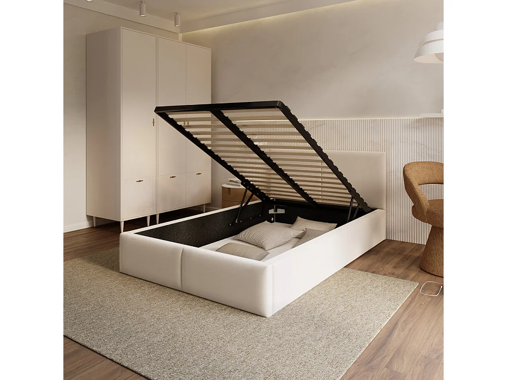 Lit coffre Tulum 120 x 190 cm avec sommier à lattes relevable Blanc