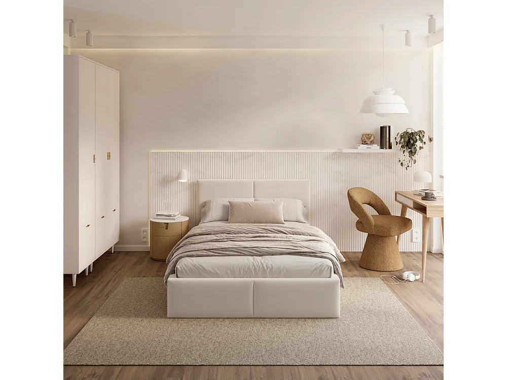 Lit coffre Tulum 120 x 190 cm avec sommier à lattes relevable Blanc