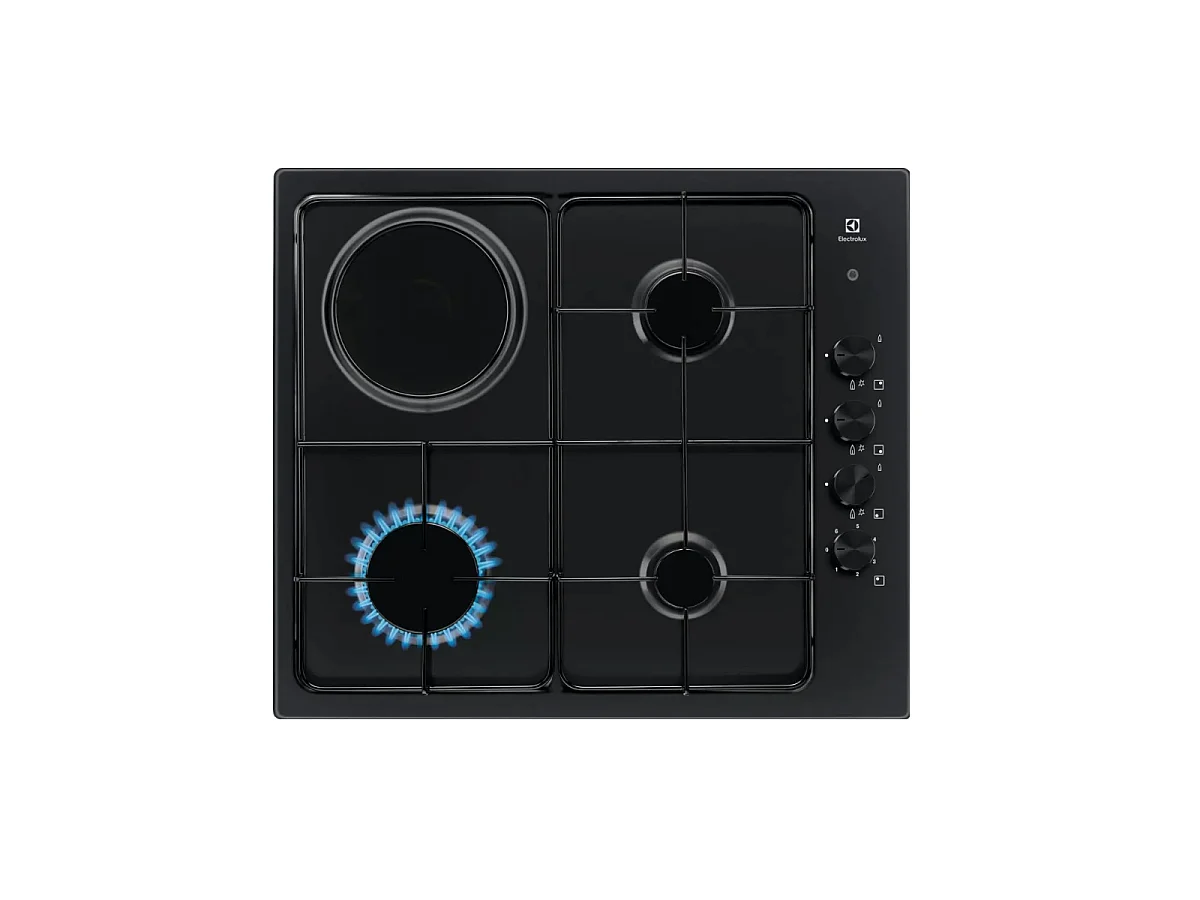 Electrolux EGL62821OB 4-Pits Gemengde Kookplaat in Zwart, Gas en Elektrisch, Veiligheidsvoorzieningen, Eenvoudige Ontsteking