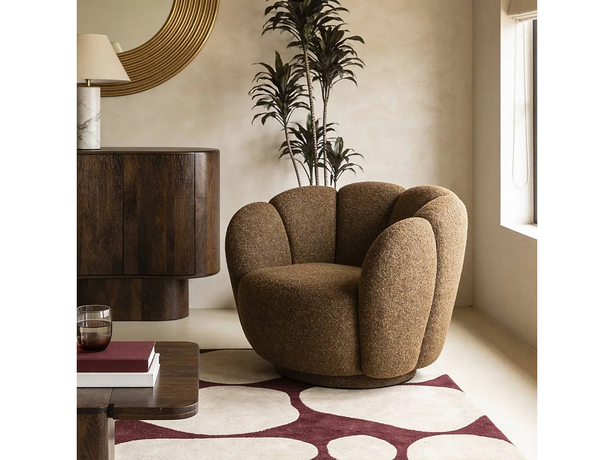Fauteuil en tissu bouclette marron Margot