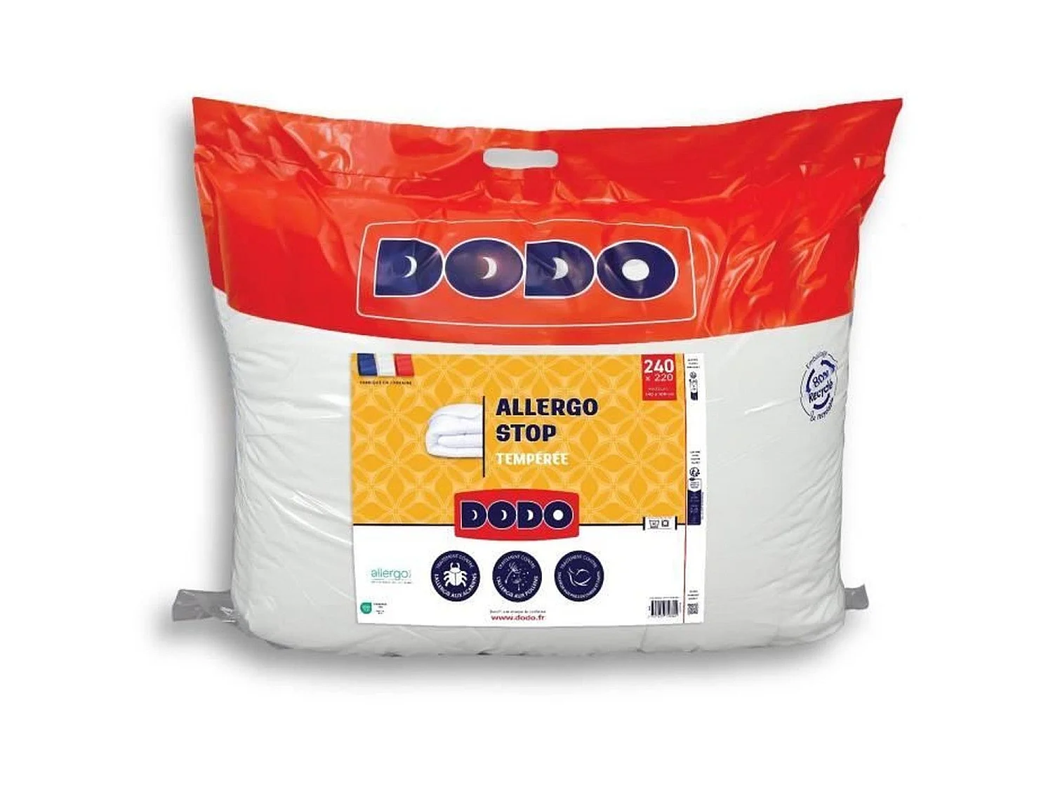 Edredón templado DODO ALLERGO STOP 300 g/m² - 220 x 240 cm - Blanco - Anti-Alérgico - Certificado OEKO-TEX
