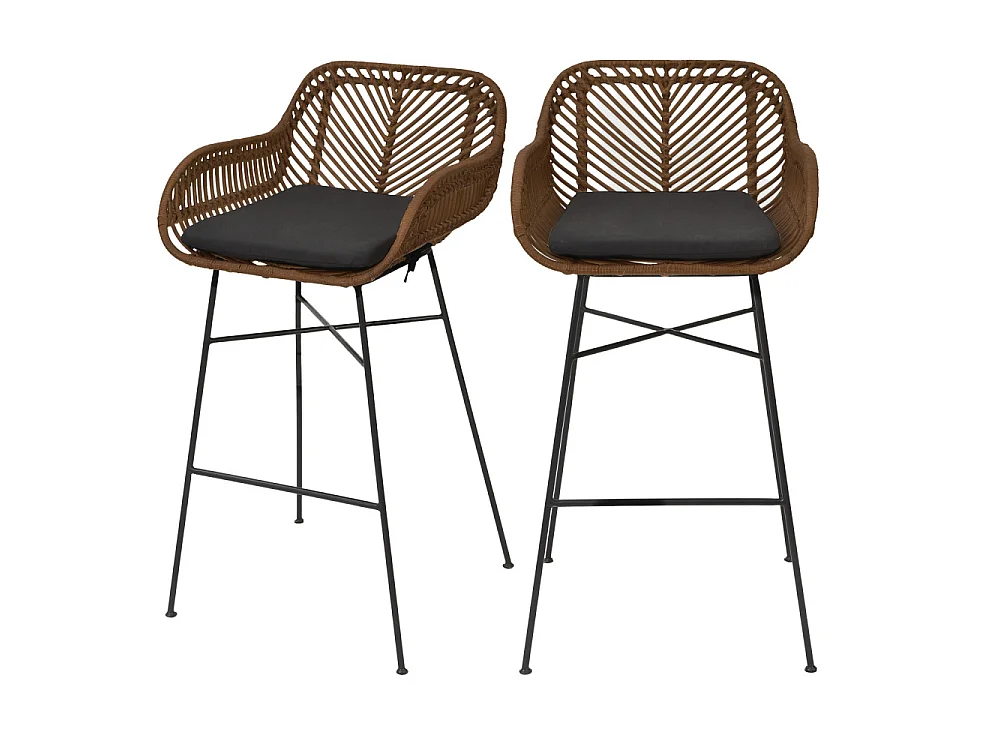 Nunuhai - Lot de 2 tabourets de bar en rotin H68cm - Bois foncé