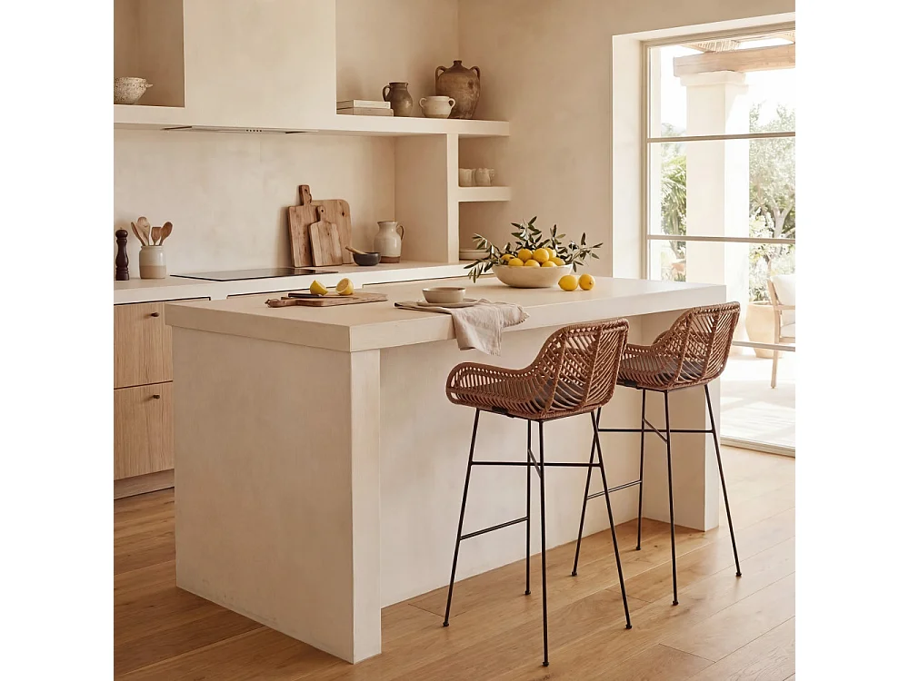 Nunuhai - Lot de 2 tabourets de bar en rotin H68cm - Bois foncé