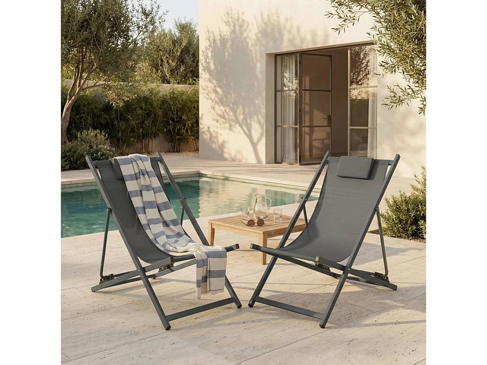 Brisa - Lot de 2 chiliennes en aluminium - Gris foncé
