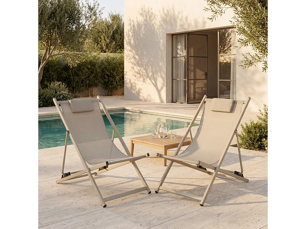 Brisa - Lot de 2 chiliennes en aluminium - Beige