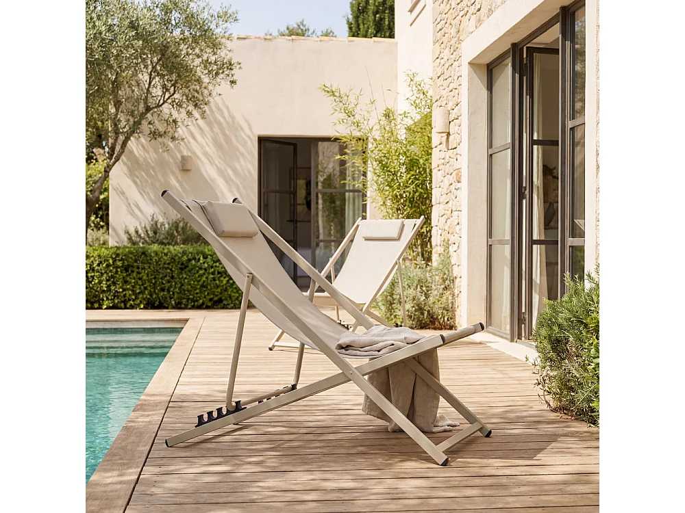 Brisa - Lot de 2 chiliennes en aluminium - Beige
