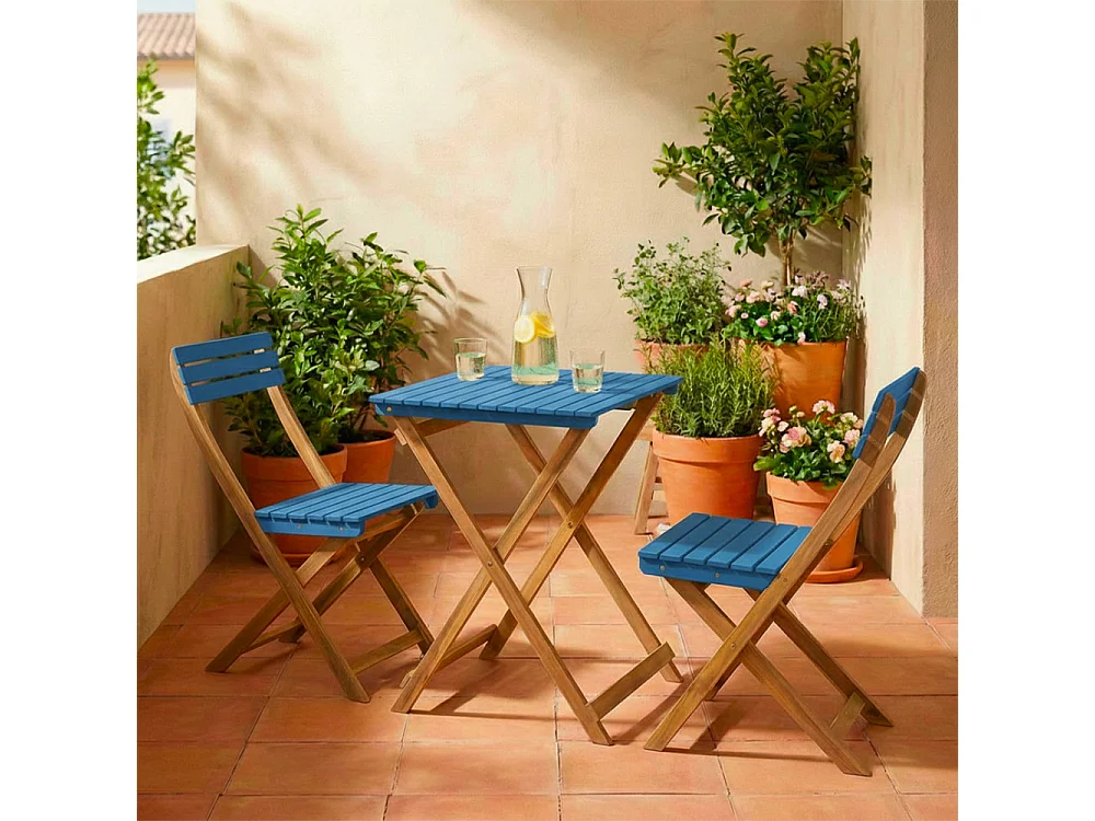 Dana - Set bistrot pliant de jardin 2 personnes en bois - Bleu