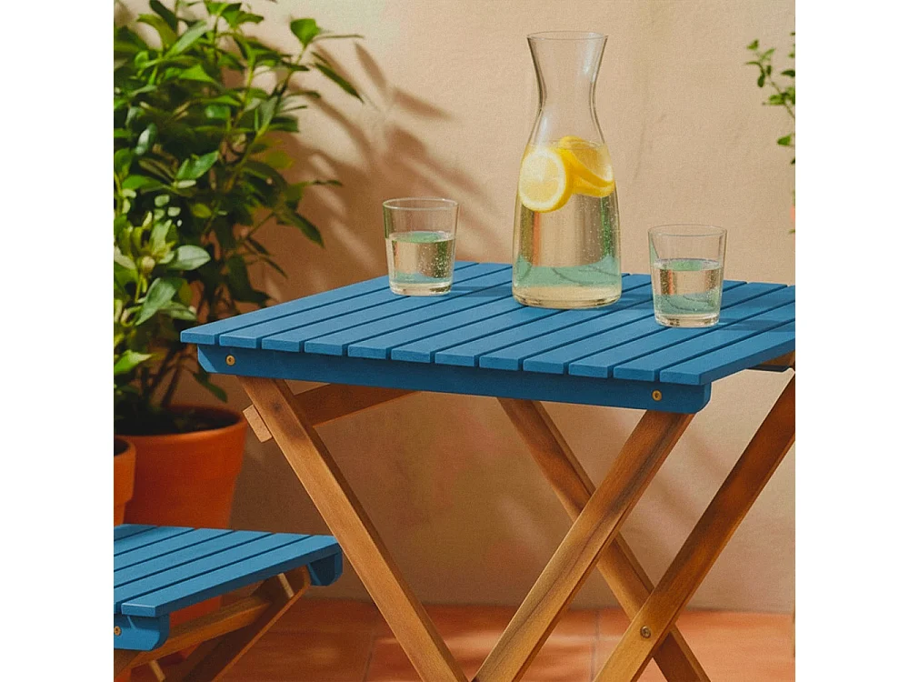 Dana - Set bistrot pliant de jardin 2 personnes en bois - Bleu